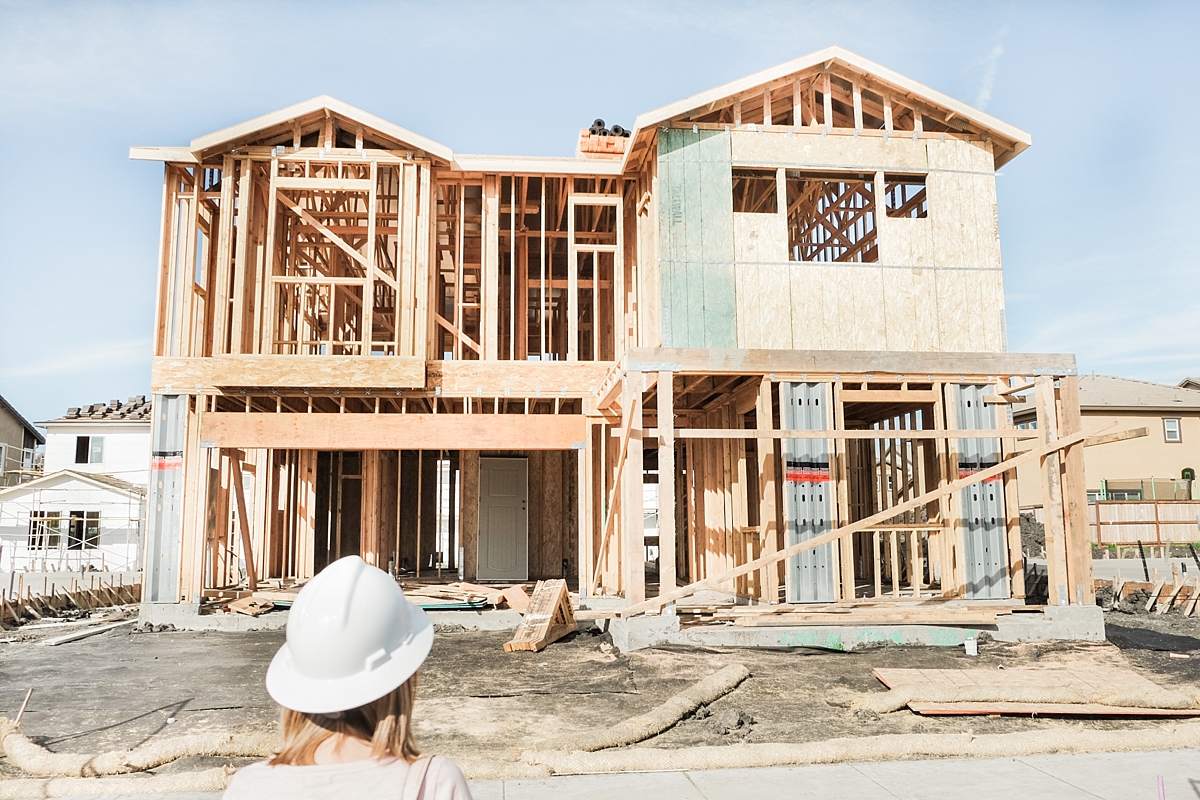 Front of the house with roof trusses and siding