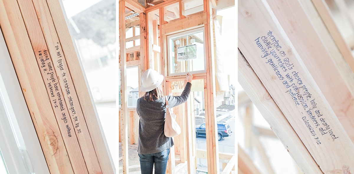 Writing bible verses on the construction beams