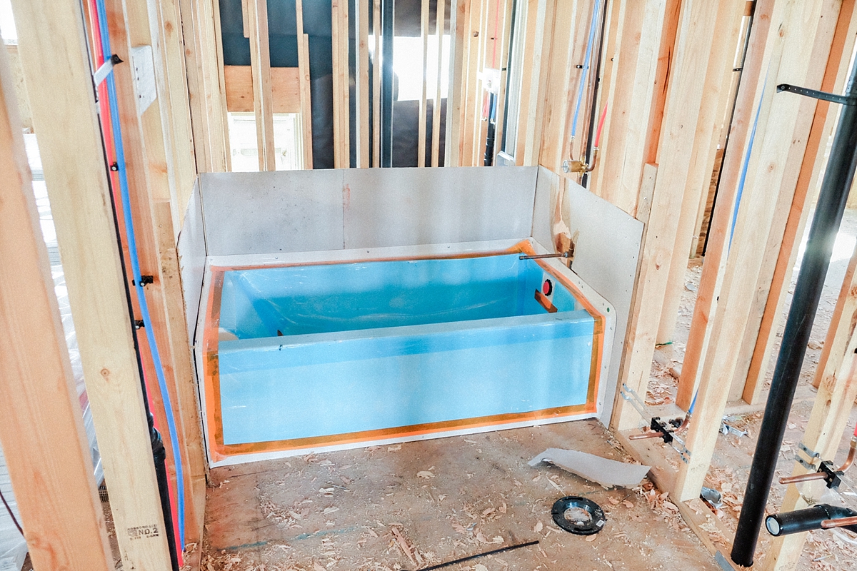 Guest bath tub and plumbing installed