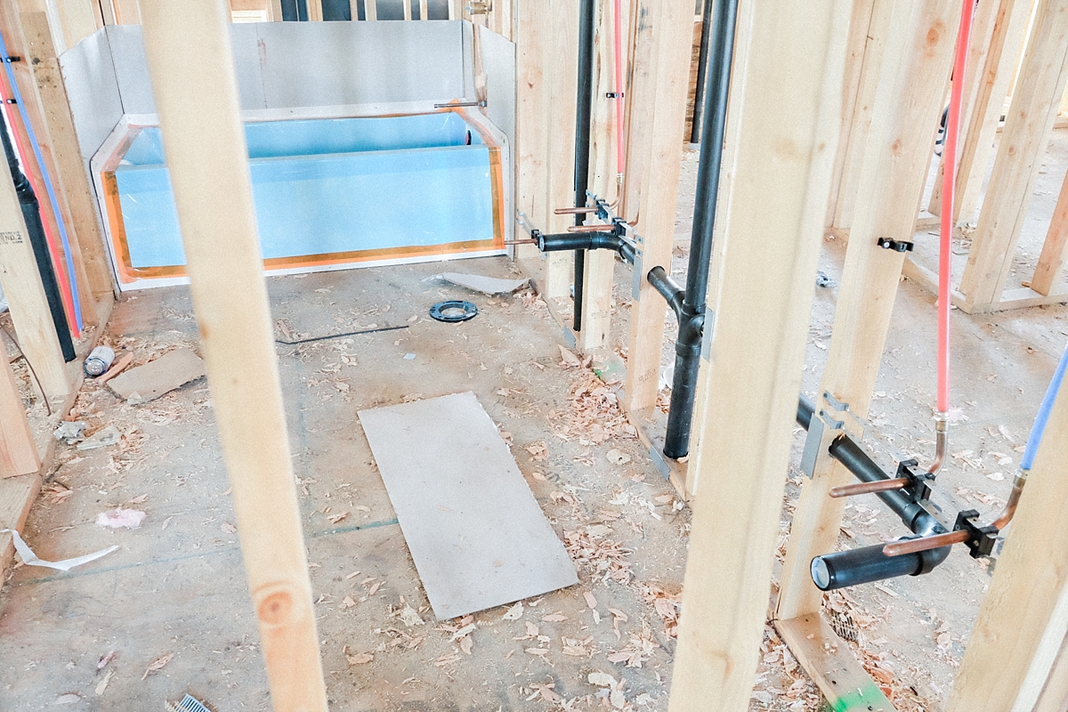 Guest bath tub and plumbing installed