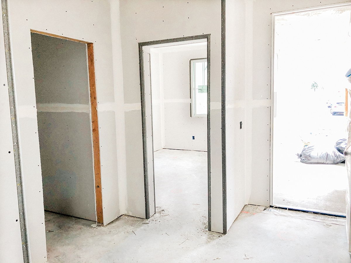 Interior drywall - study and front door