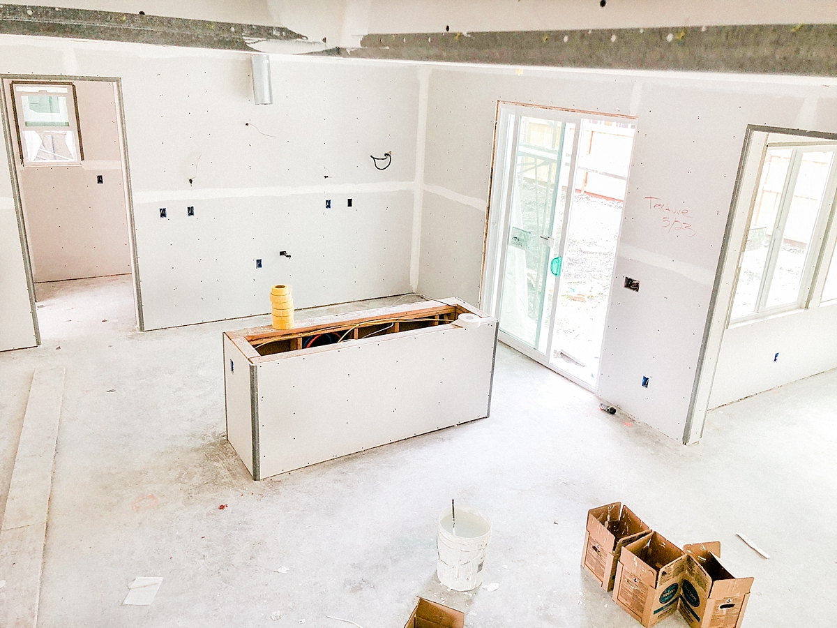 Interior drywall - kitchen + mudroom on the left