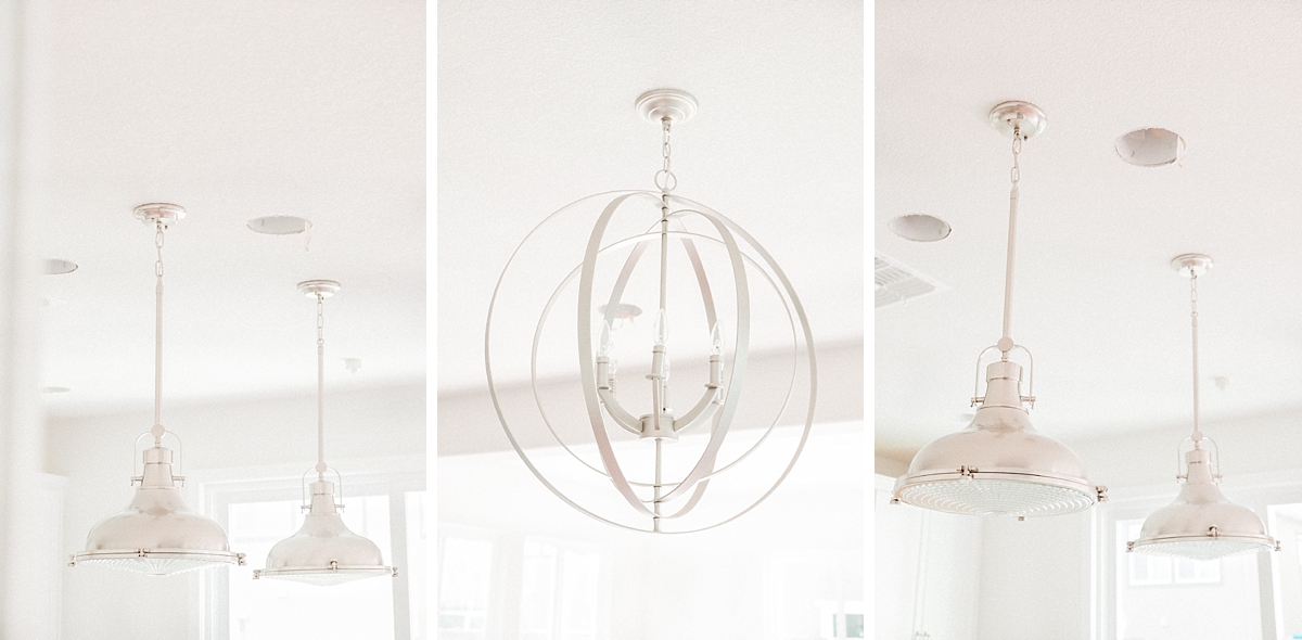 Dining room light and pendant light at the kitchen island