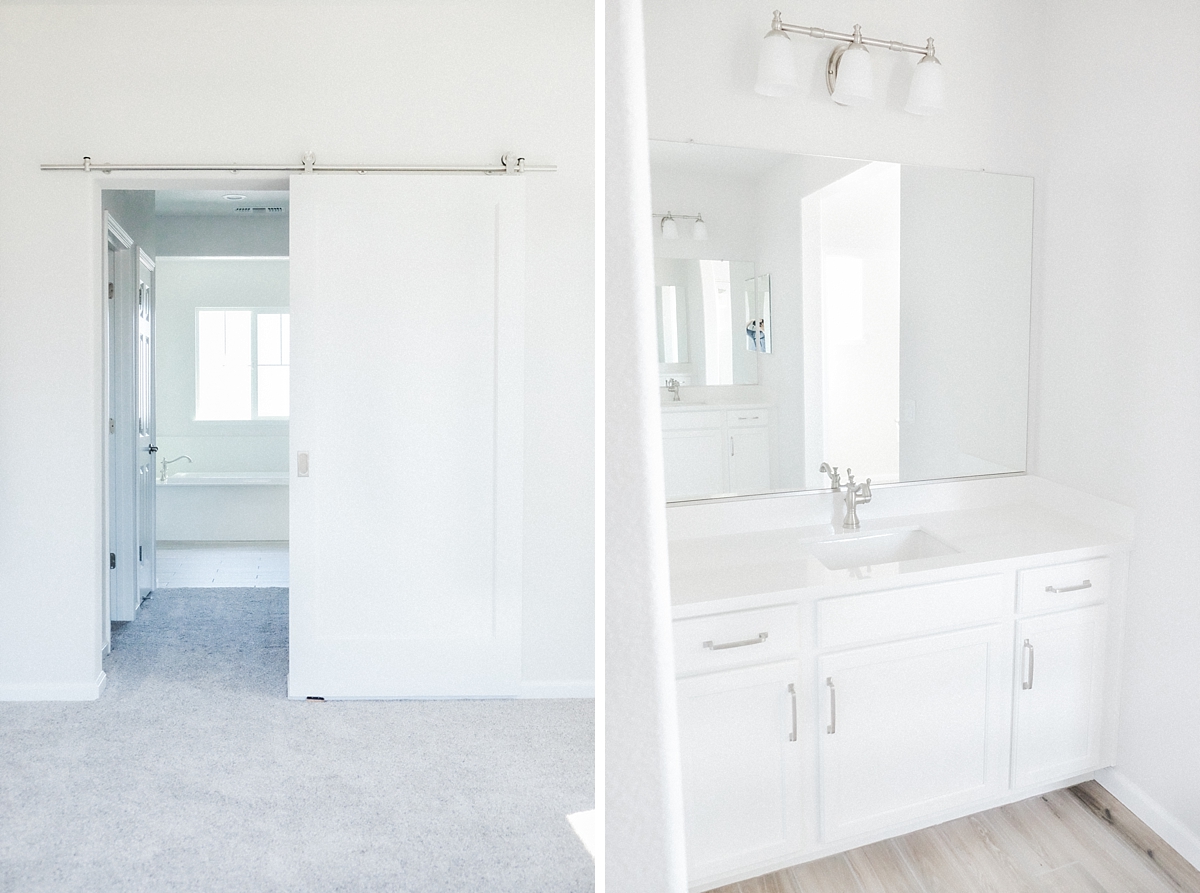 Barn door to master bathroom and double vanities