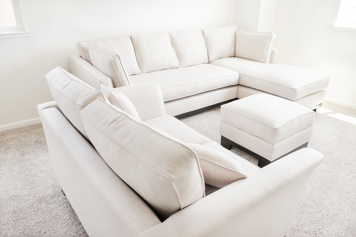 Reupholstered couch in upstairs loft