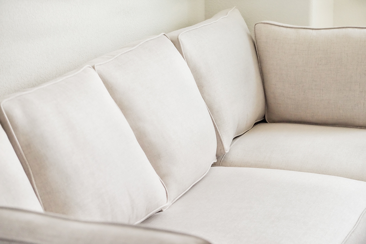 Reupholstered couch in upstairs loft