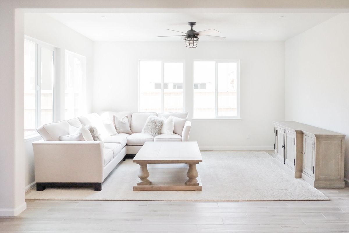 Restoration Hardware coffee table, TV media console table and rug